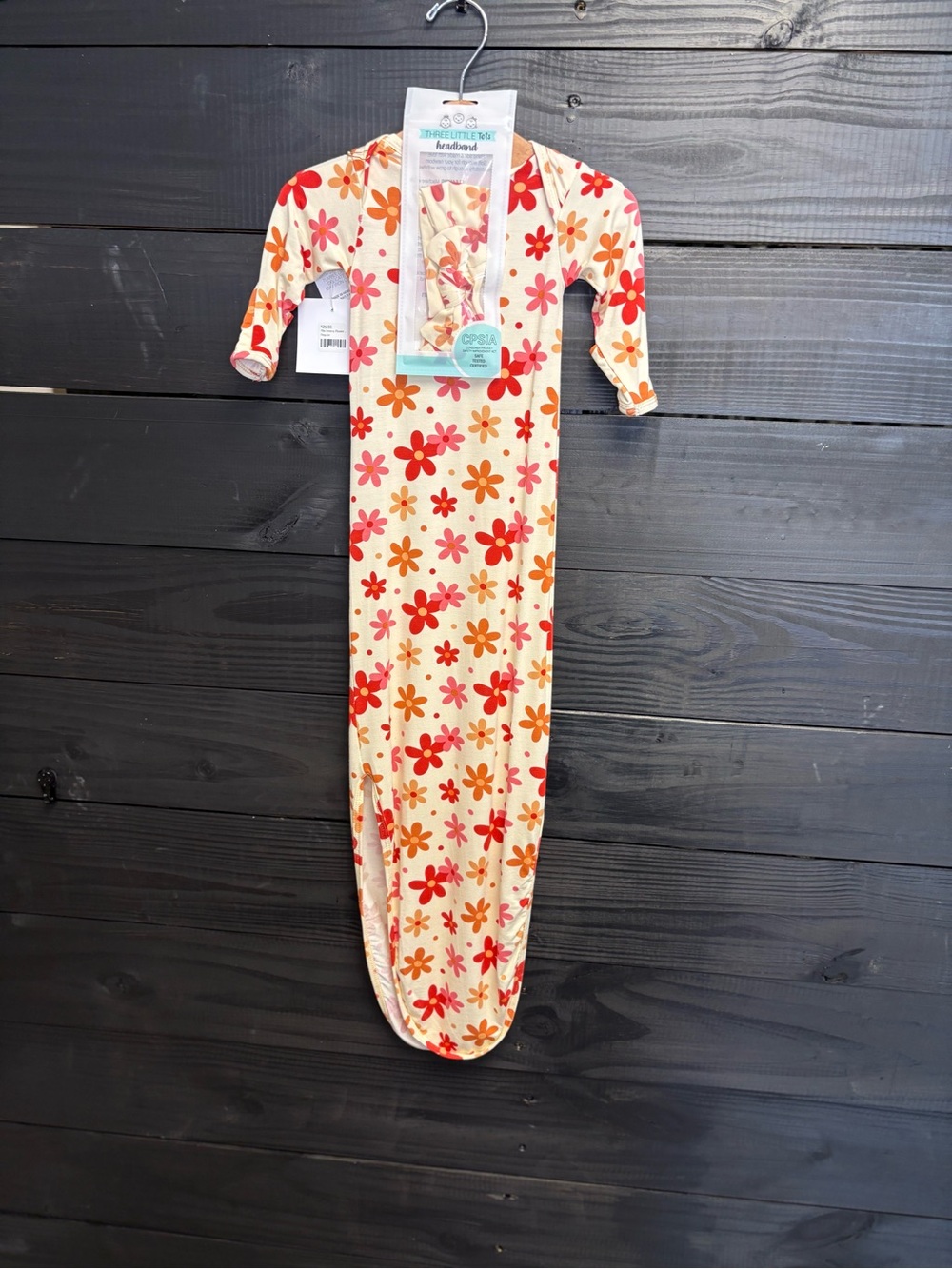 70s Groovy Flower Knotted Newborn Baby Gown: Groovy Gown With Bow